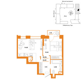 Квартира 36,6 м², 1-комнатная - изображение 1