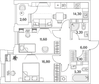 60 м², 2-комнатная квартира 11 000 000 ₽ - изображение 153