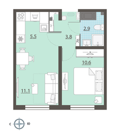 33,4 м², 1-комнатная квартира 3 533 452 ₽ - изображение 53