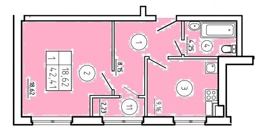 Квартира 42,4 м², 1-комнатная - изображение 1