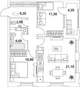 61,1 м², 2-комнатная квартира 14 781 403 ₽ - изображение 4