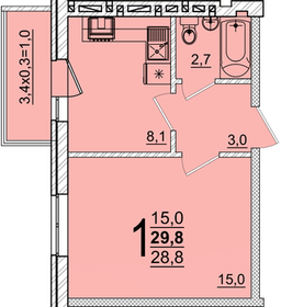 29,8 м², 1-комнатная квартира 3 750 000 ₽ - изображение 47
