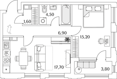 Квартира 47,8 м², 1-комнатная - изображение 1