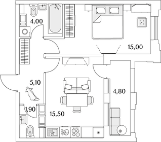 43,9 м², 1-комнатная квартира 10 513 597 ₽ - изображение 4