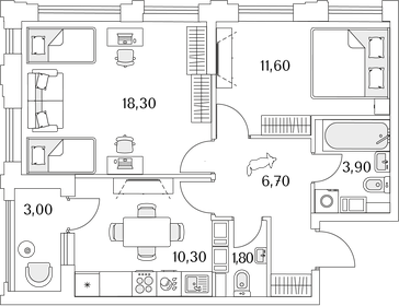 Квартира 54,1 м², 2-комнатная - изображение 1