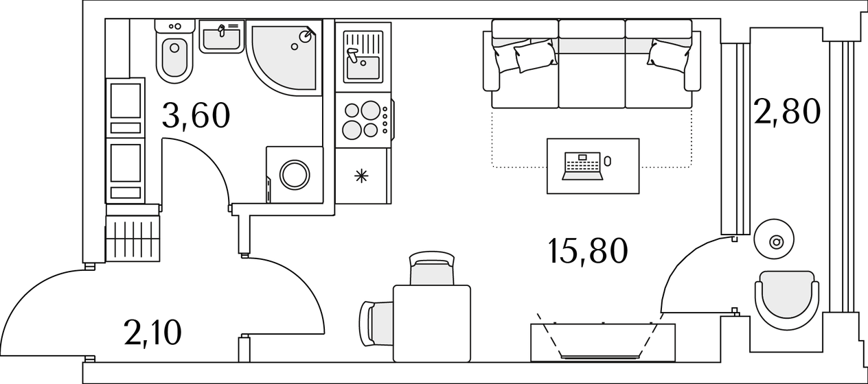 22,9 м², квартира-студия 5 742 168 ₽ - изображение 1