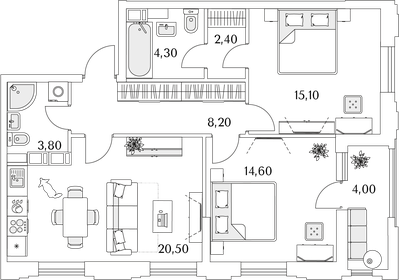 70,9 м², 2-комнатная квартира 17 930 708 ₽ - изображение 22