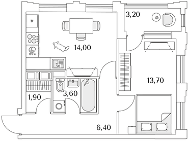 Квартира 41,2 м², 1-комнатная - изображение 1