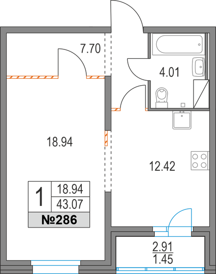 43,1 м², 1-комнатная квартира 10 361 150 ₽ - изображение 15