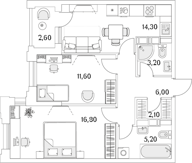 60,5 м², 2-комнатная квартира 13 277 321 ₽ - изображение 1