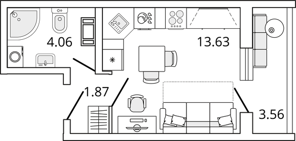 Квартира 21,3 м², студия - изображение 1