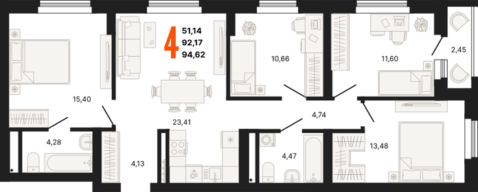 92 м², 4-комнатная квартира 12 000 000 ₽ - изображение 11