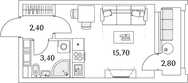 22,9 м², квартира-студия 5 950 941 ₽ - изображение 16