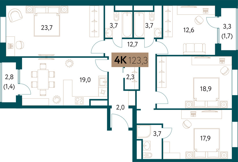 122 м², 5-комнатная квартира 73 026 712 ₽ - изображение 1
