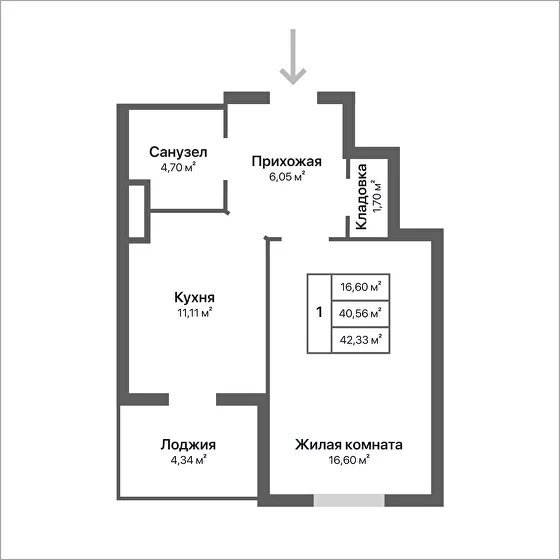 42,3 м², 1-комнатная квартира 4 444 650 ₽ - изображение 1