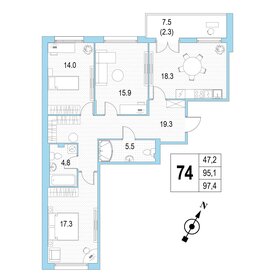 Квартира 97,4 м², 3-комнатная - изображение 1