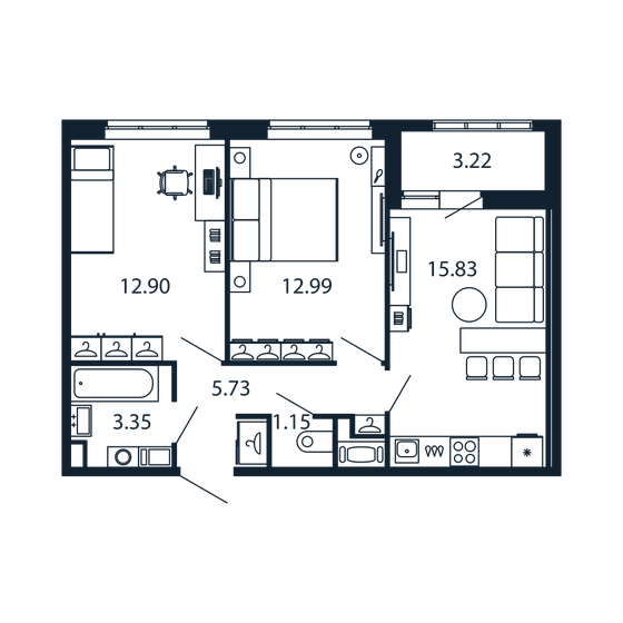 51,2 м², 2-комнатная квартира 12 543 888 ₽ - изображение 1