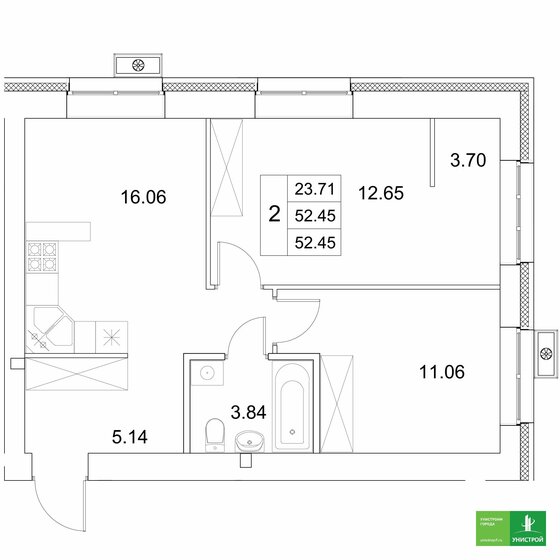 52,6 м², 2-комнатная квартира 8 796 000 ₽ - изображение 15