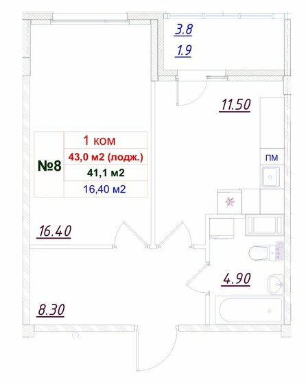 41,1 м², 1-комнатная квартира 6 915 000 ₽ - изображение 1