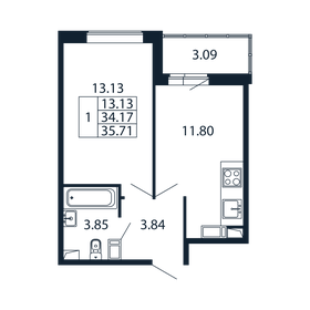 34,2 м², 1-комнатная квартира 6 184 888 ₽ - изображение 39
