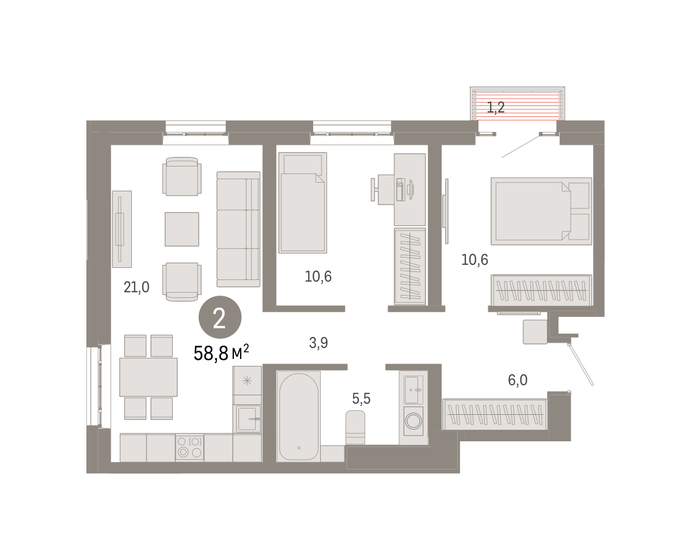 58,8 м², 2-комнатная квартира 20 170 000 ₽ - изображение 1