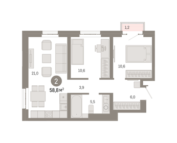 58,8 м², 2-комнатная квартира 19 970 000 ₽ - изображение 41