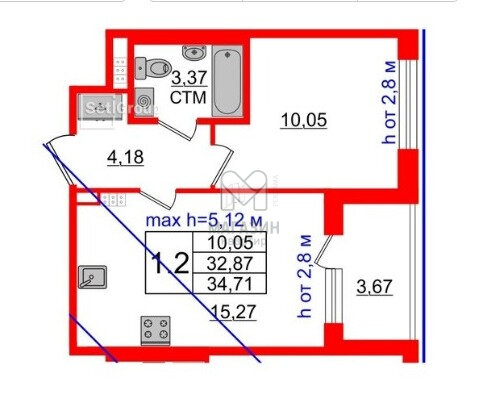 32,9 м², 1-комнатная квартира 7 501 000 ₽ - изображение 1