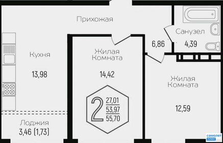 Квартира 64 м², 2-комнатная - изображение 1