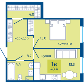 Квартира 43,4 м², 1-комнатная - изображение 1