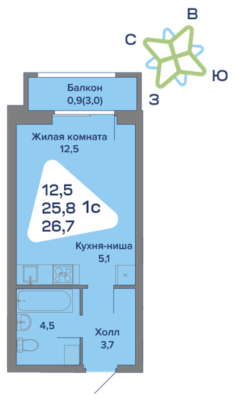 26,7 м², квартира-студия 2 723 400 ₽ - изображение 26