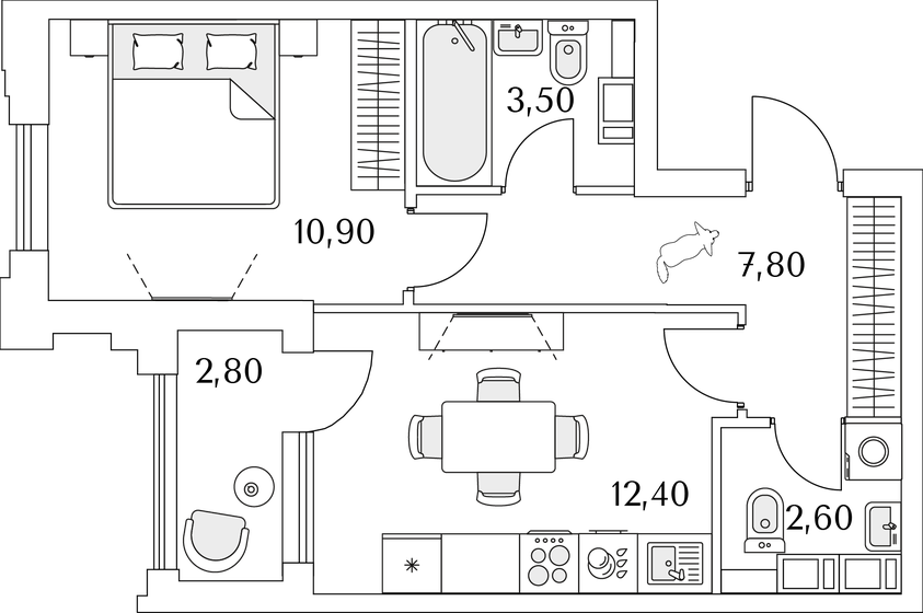 38,6 м², 1-комнатная квартира 9 454 430 ₽ - изображение 1