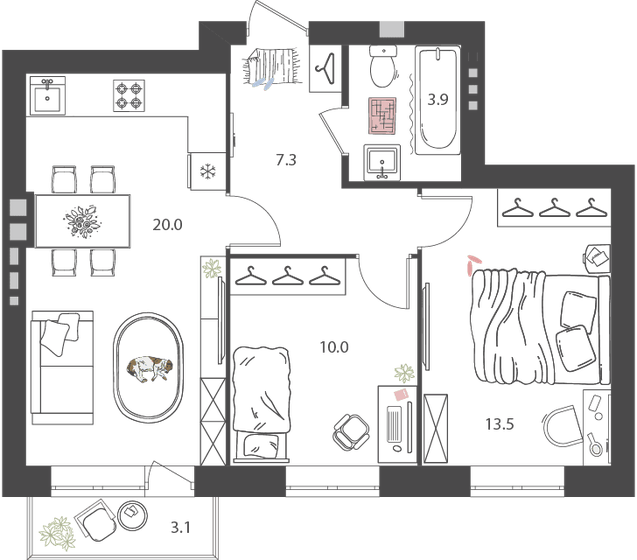 55,6 м², 2-комнатная квартира 7 009 770 ₽ - изображение 12