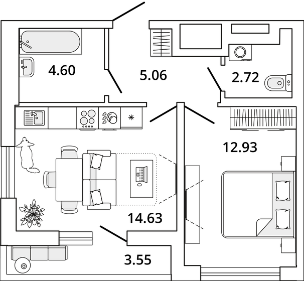 41,7 м², 1-комнатная квартира 10 091 482 ₽ - изображение 1