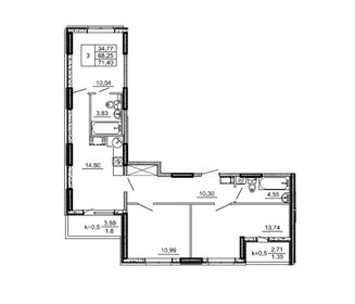 Квартира 71,4 м², 3-комнатная - изображение 1