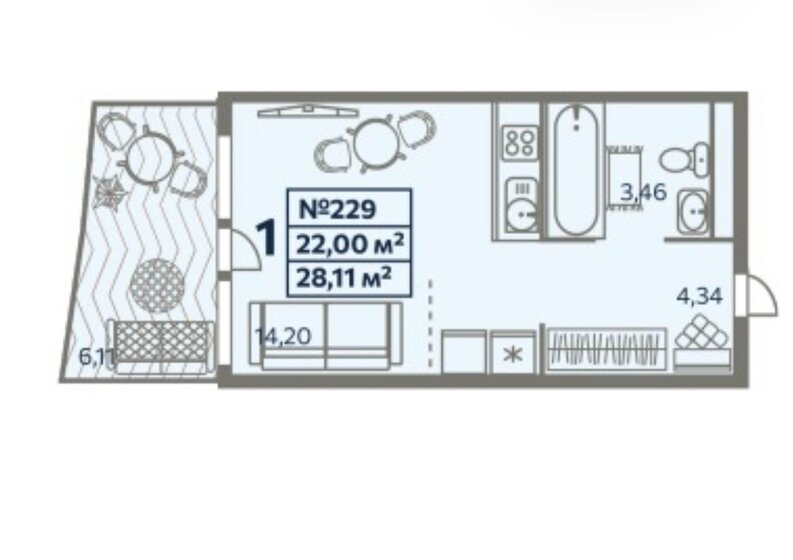 28,1 м², апартаменты-студия 6 200 000 ₽ - изображение 1