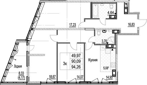 Квартира 94,3 м², 3-комнатная - изображение 1