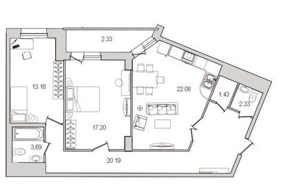 Квартира 84,8 м², 2-комнатная - изображение 1