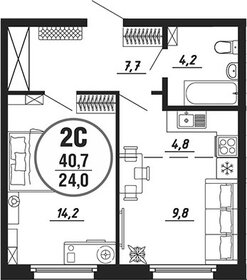 Квартира 40,7 м², 1-комнатная - изображение 1