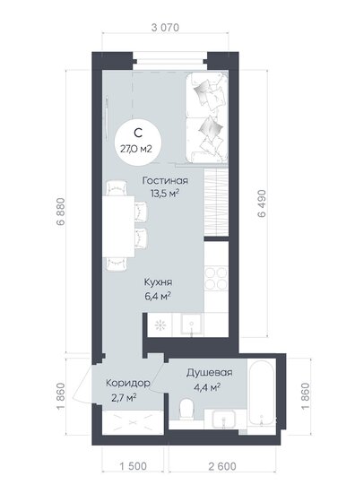 27 м², квартира-студия 4 779 000 ₽ - изображение 1