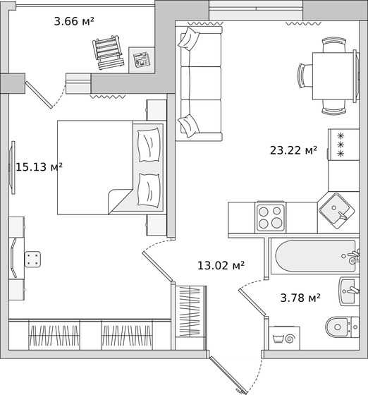 40,8 м², 1-комнатная квартира 8 711 414 ₽ - изображение 1