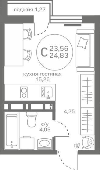 23,6 м², квартира-студия 3 440 000 ₽ - изображение 1