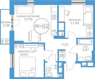 50 м², 2-комнатная квартира 5 950 000 ₽ - изображение 47