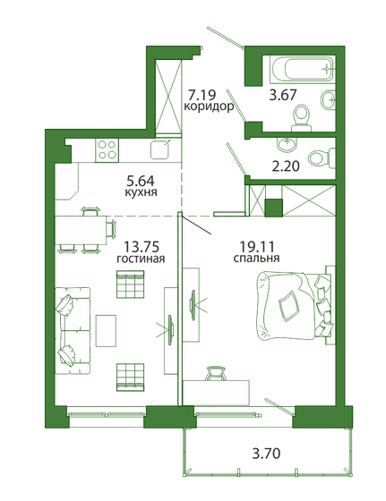 55,3 м², 2-комнатная квартира 11 052 000 ₽ - изображение 1