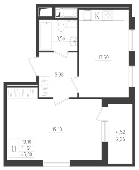 43,8 м², 1-комнатная квартира 7 292 700 ₽ - изображение 1