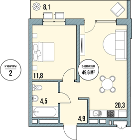 Квартира 55,3 м², 2-комнатные - изображение 1