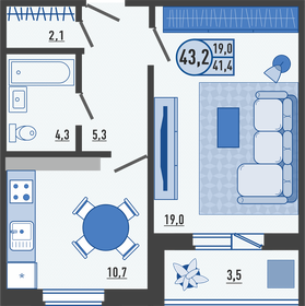 Квартира 43,6 м², 1-комнатная - изображение 1