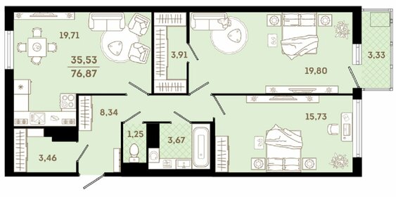 Квартира 79,2 м², 2-комнатная - изображение 1