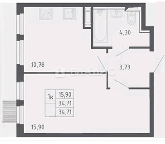 Квартира 34,7 м², 1-комнатная - изображение 1