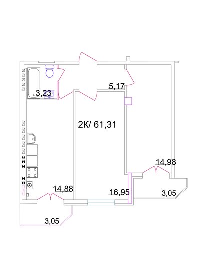 61,3 м², 2-комнатная квартира 4 708 608 ₽ - изображение 1