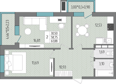 59 м², 2-комнатная квартира 6 200 000 ₽ - изображение 104